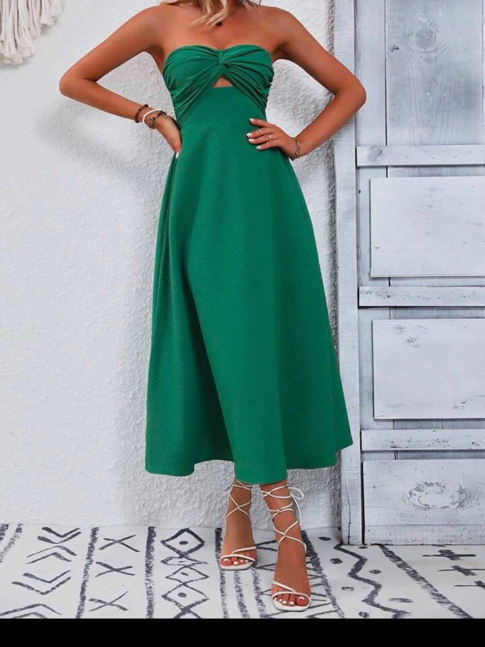 SHEIN Emerald Green Strapless Midi Dress